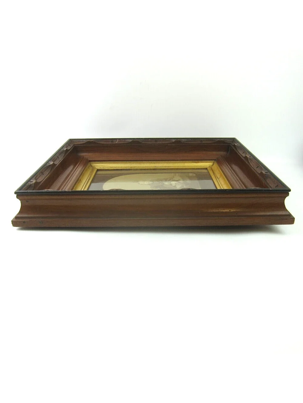 Antique Victorian Deep Picture Frame Carved Wood Gold Gilt Child Photo Glass 16